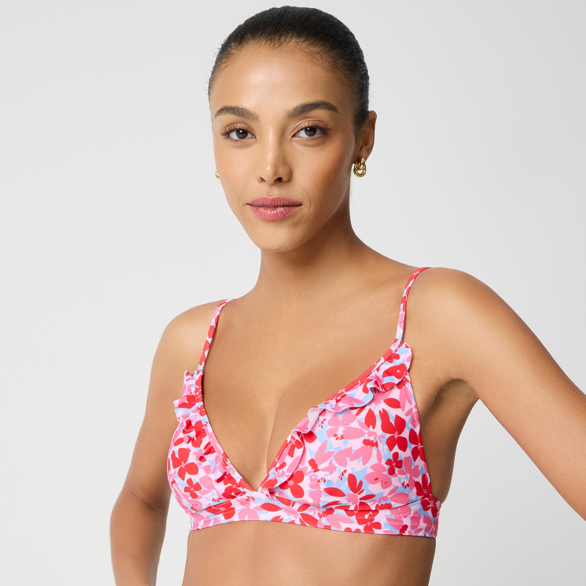 Printed french bikini top with ruffles