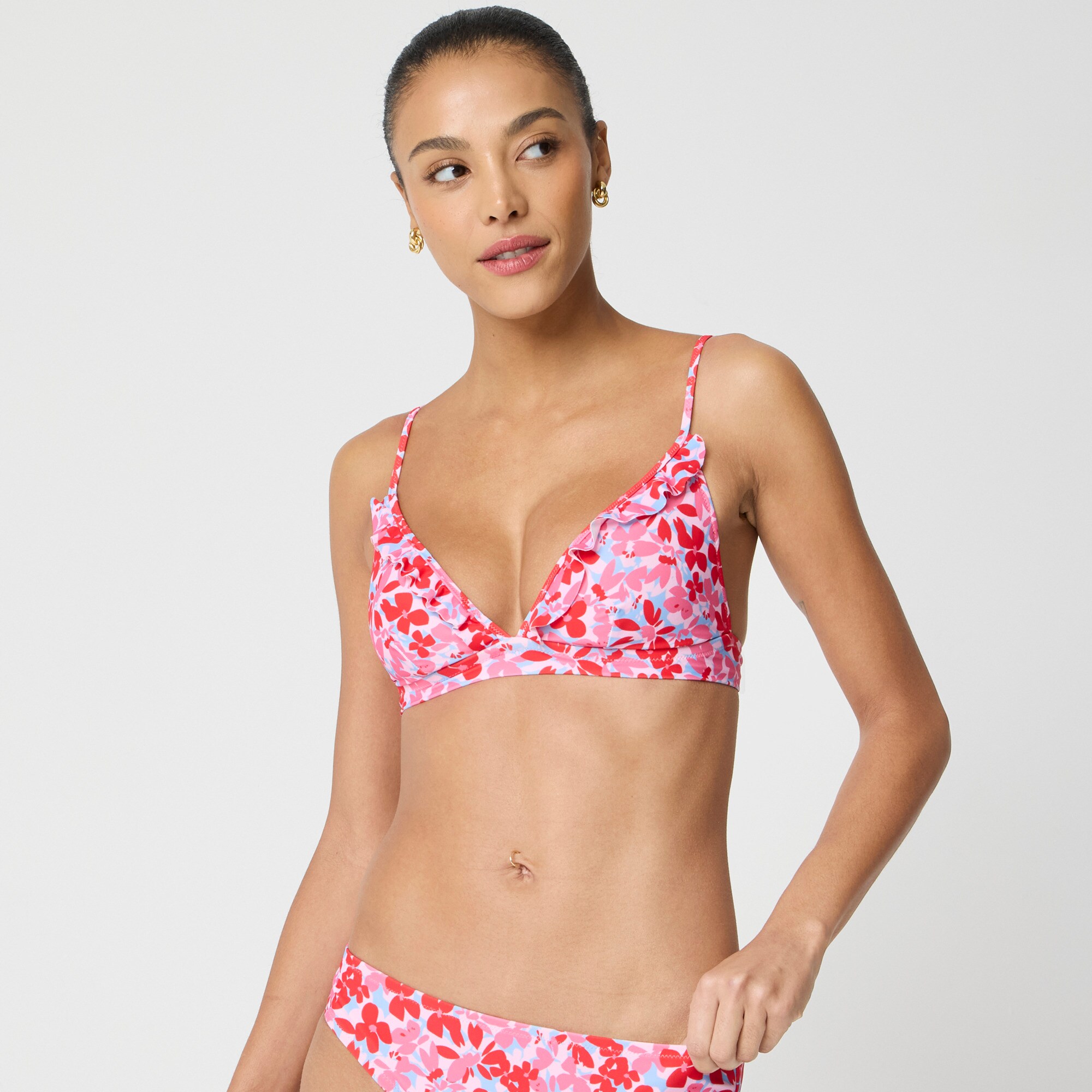 Printed french bikini top with ruffles