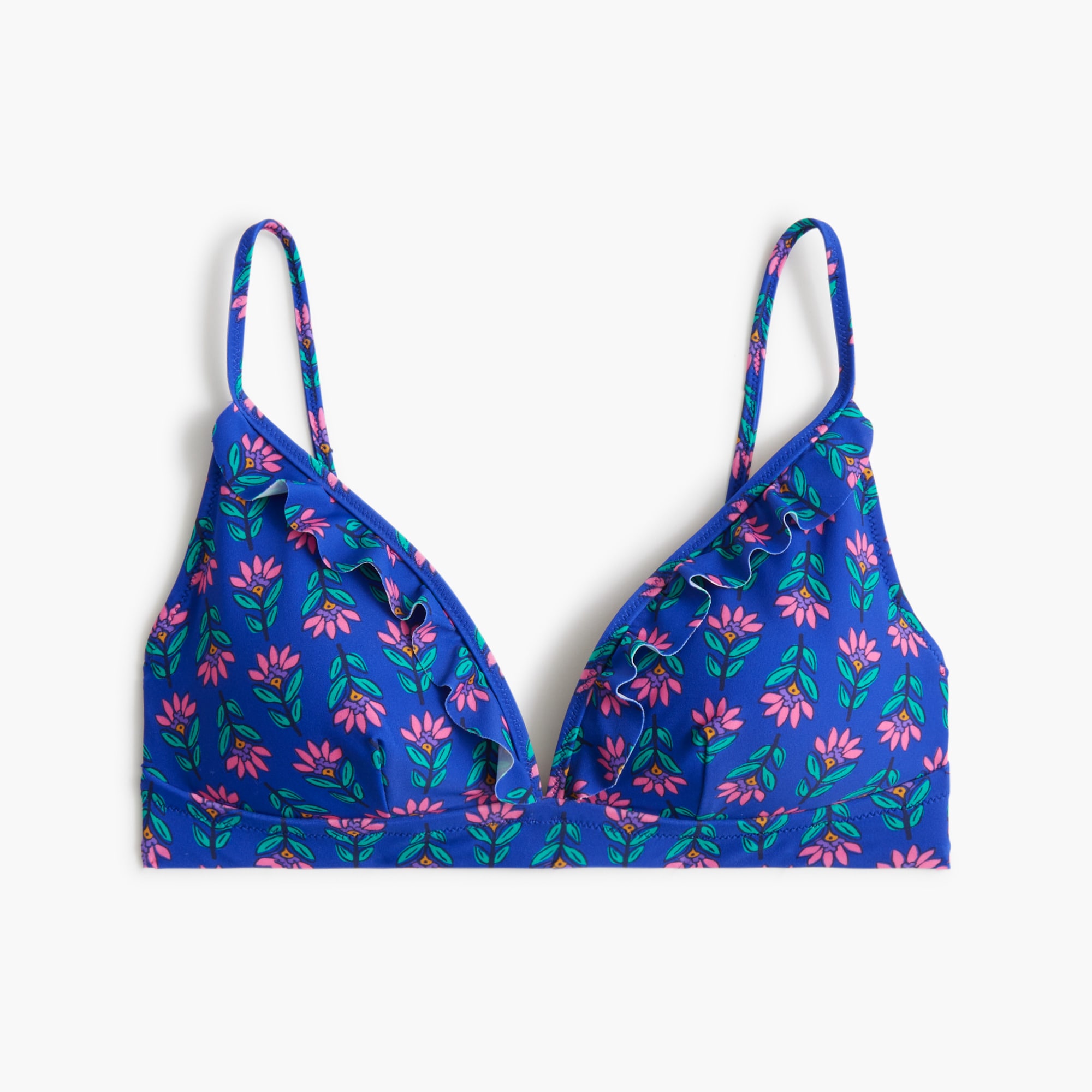 Printed french bikini top with ruffles