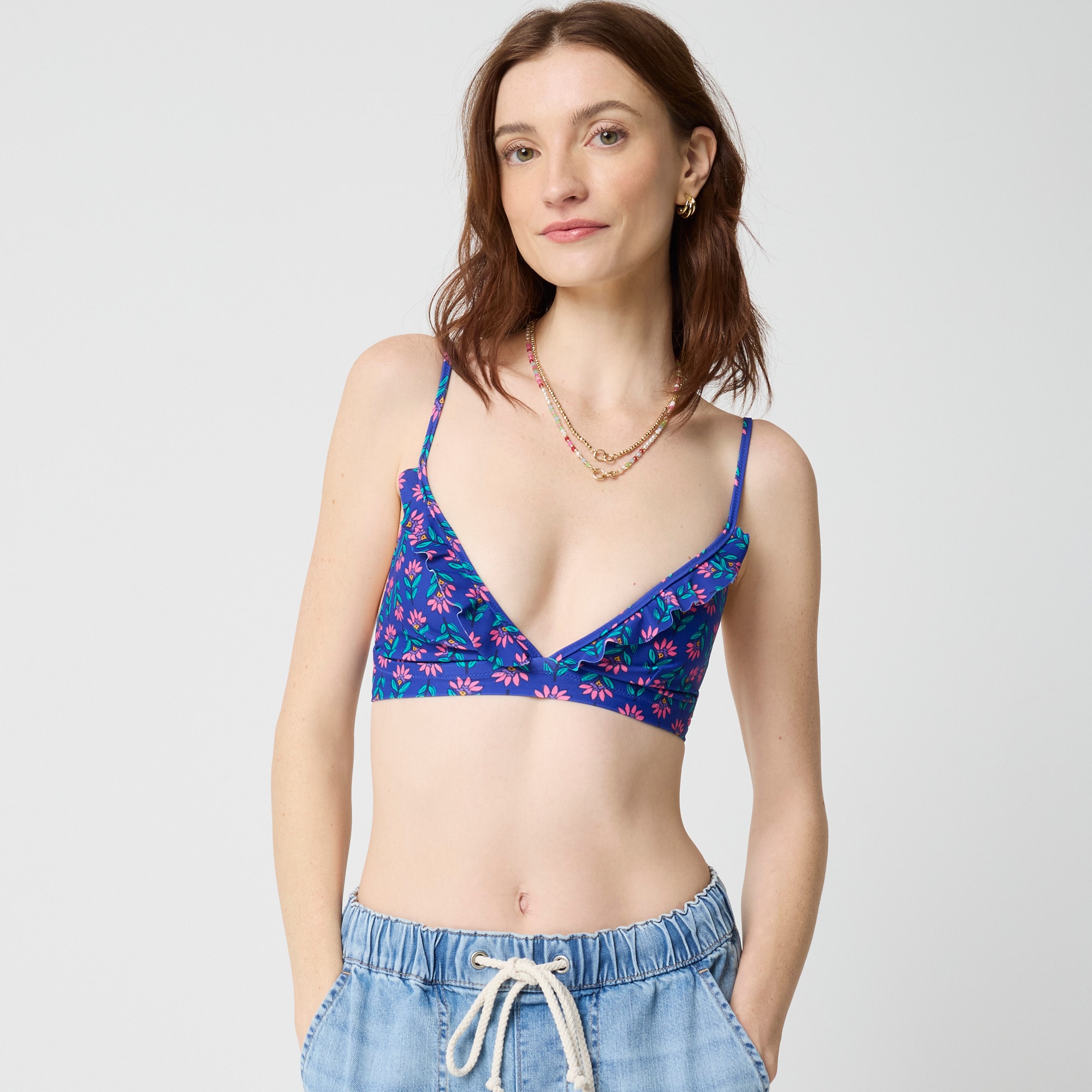  Printed french bikini top with ruffles