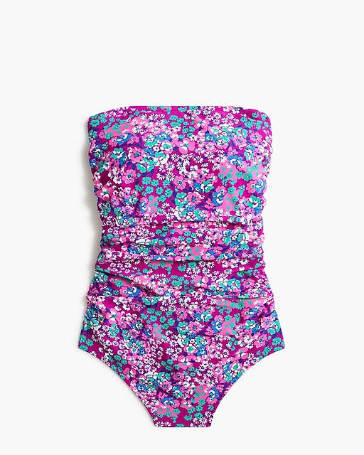  Printed strapless one-piece swimsuit