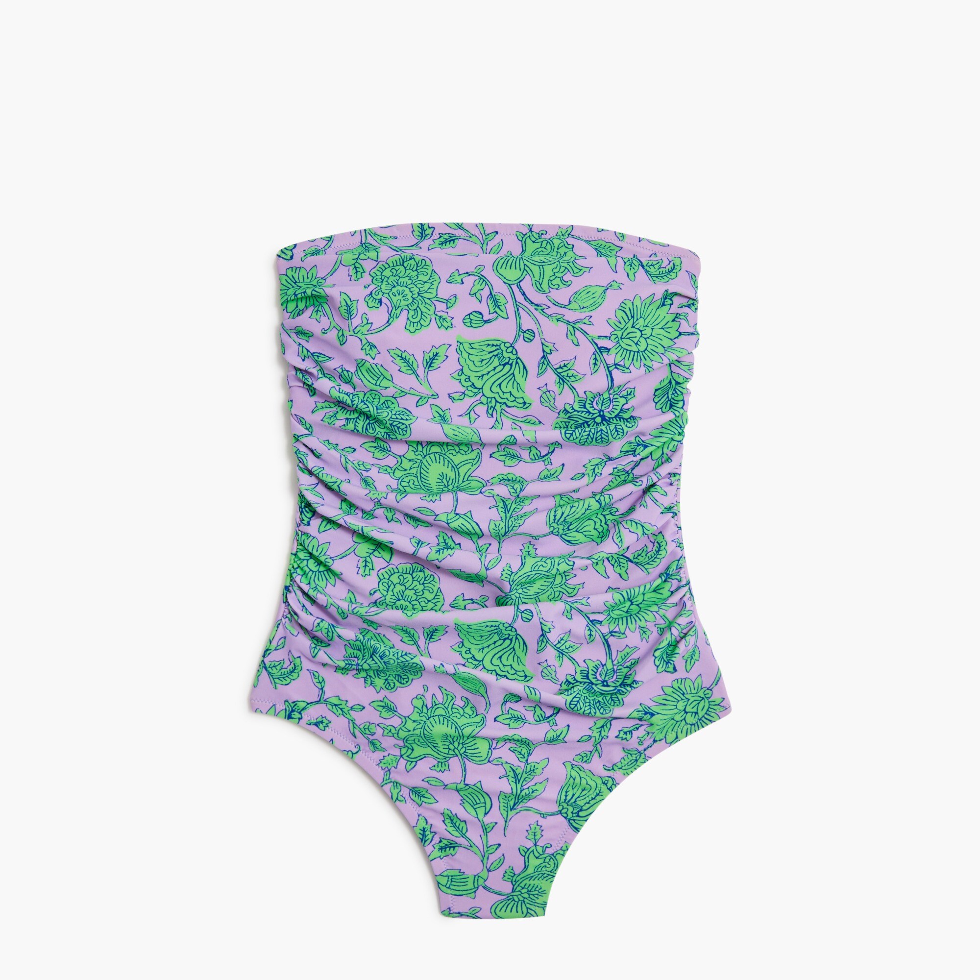  Printed strapless one-piece swimsuit