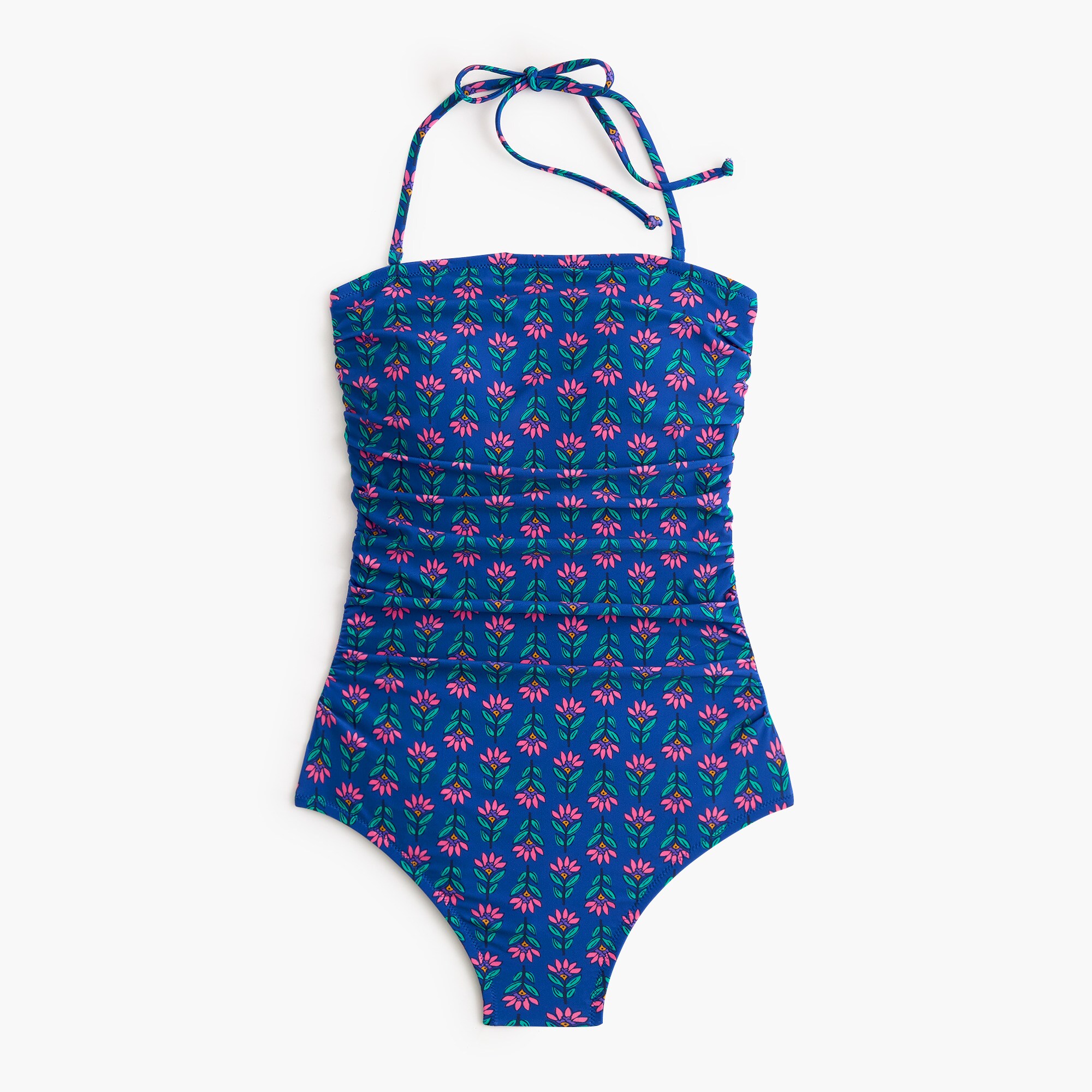  Printed strapless one-piece swimsuit