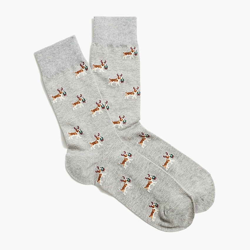 factory: dog and wreath socks for men, right side, view zoomed