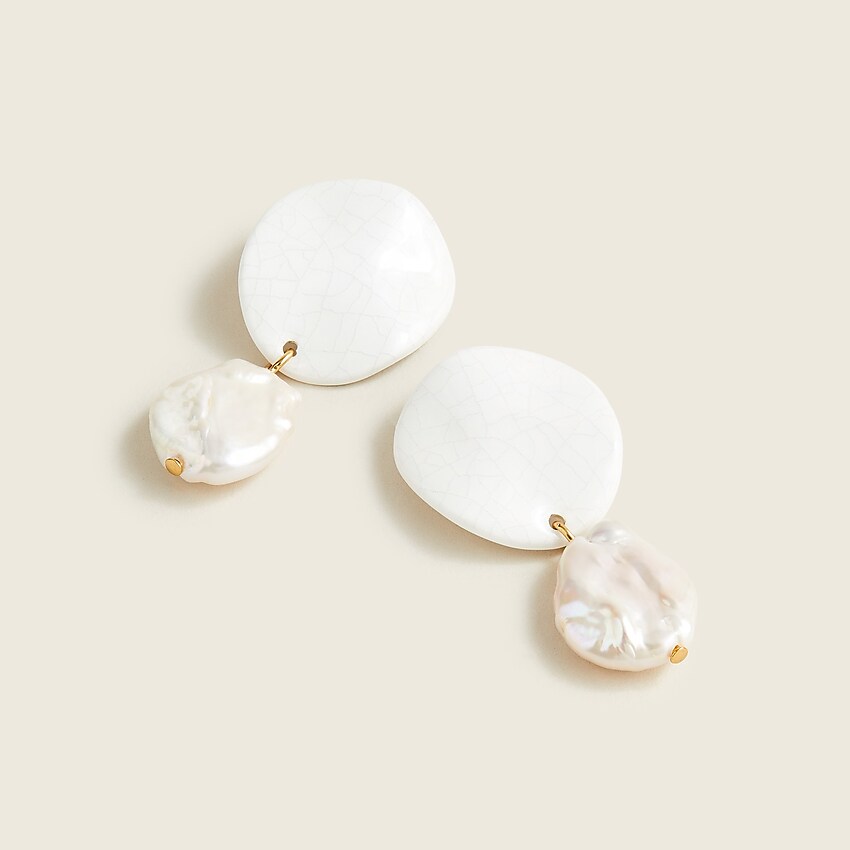 j.crew: freshwater pearl disc drop earrings for women, right side, view zoomed