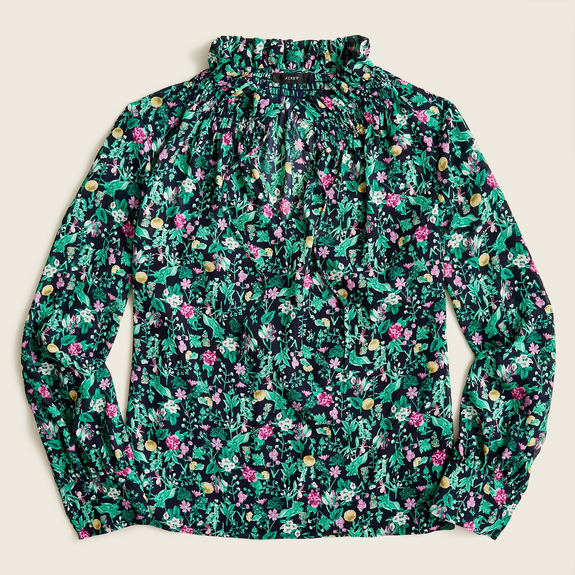 Drapey Tie-neck Ruffle Top In Winter Garden Floral For Women | J.Crew