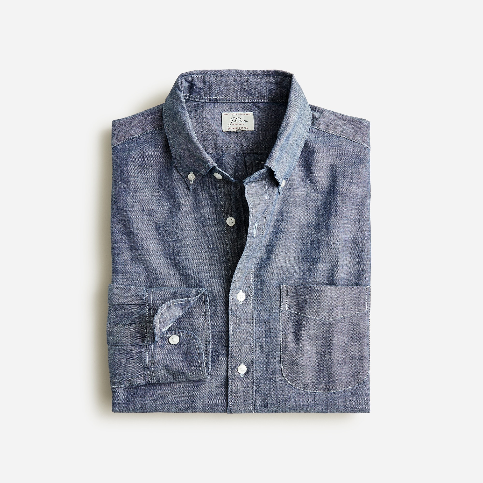 J.Crew: Organic Cotton Chambray Shirt In One-year Wash For Men