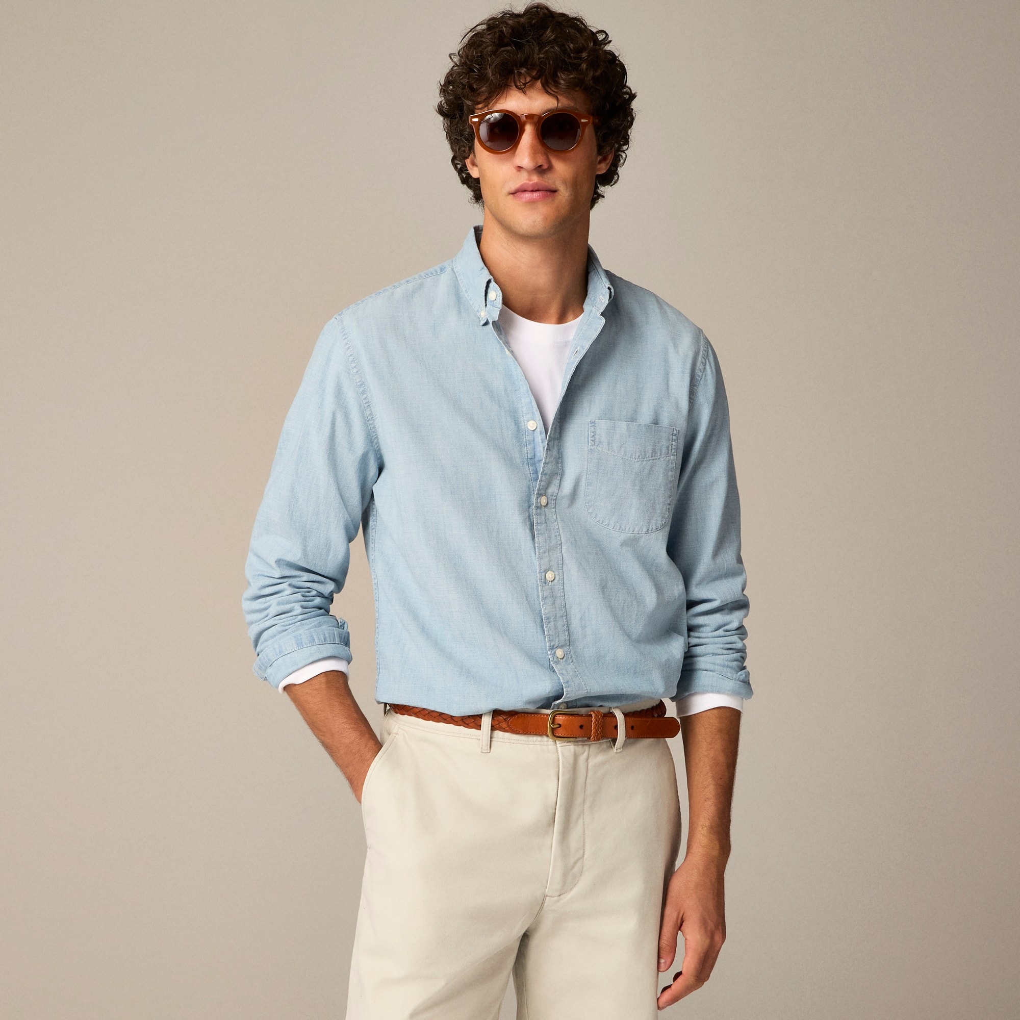 J.Crew: Organic Cotton Chambray Shirt In Five-year Wash For Men