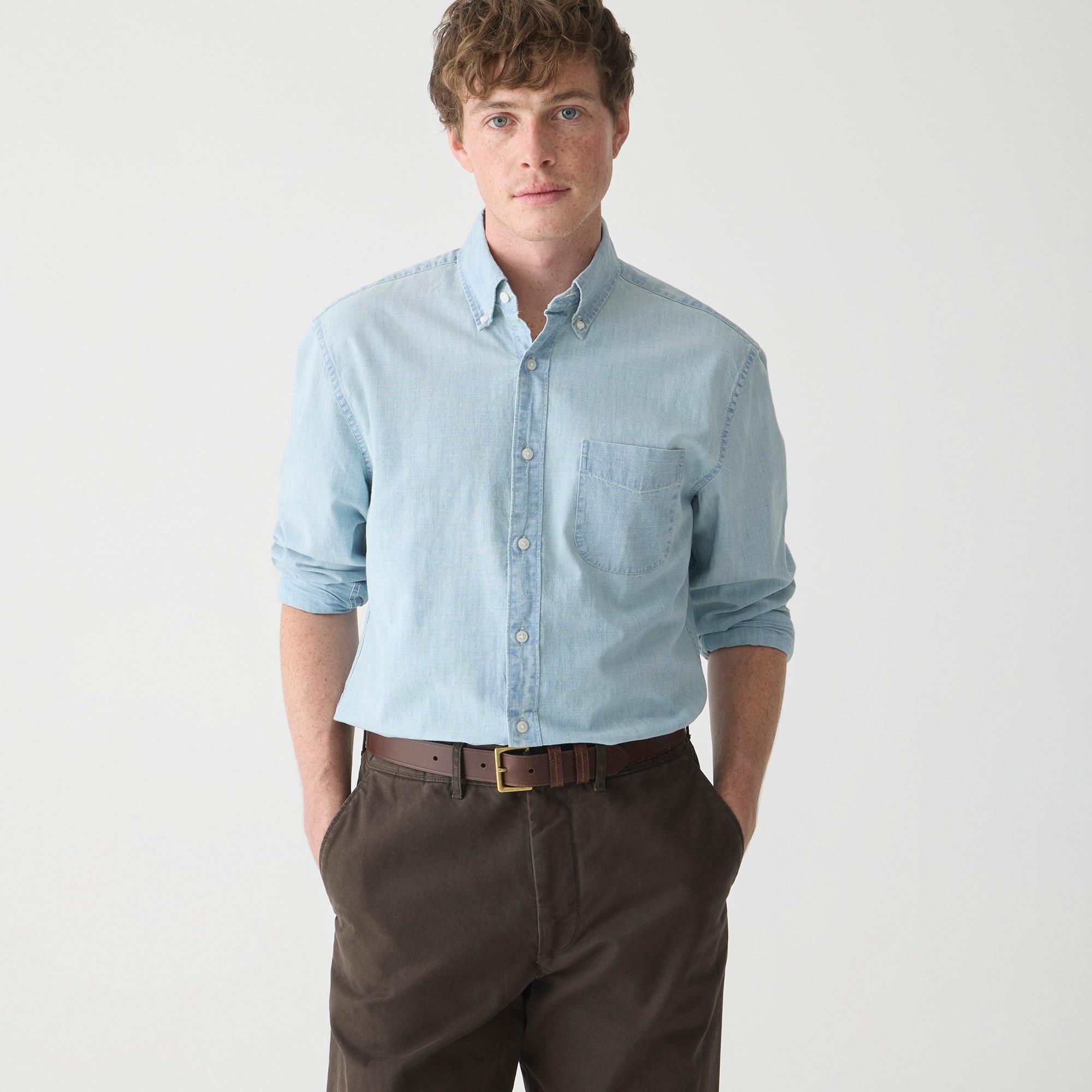 mens Tall organic cotton chambray shirt in five-year wash