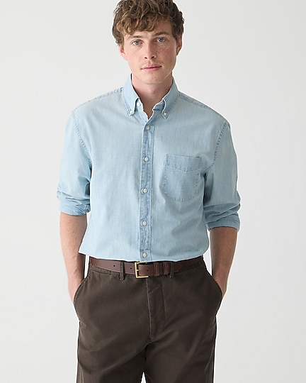 j.crew: organic cotton chambray shirt in five-year wash for men