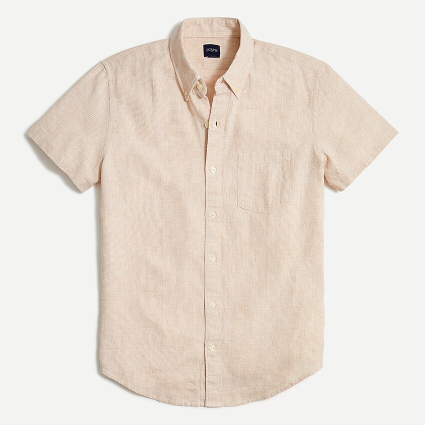 factory: slim short-sleeve linen-cotton shirt for men, right side, view zoomed