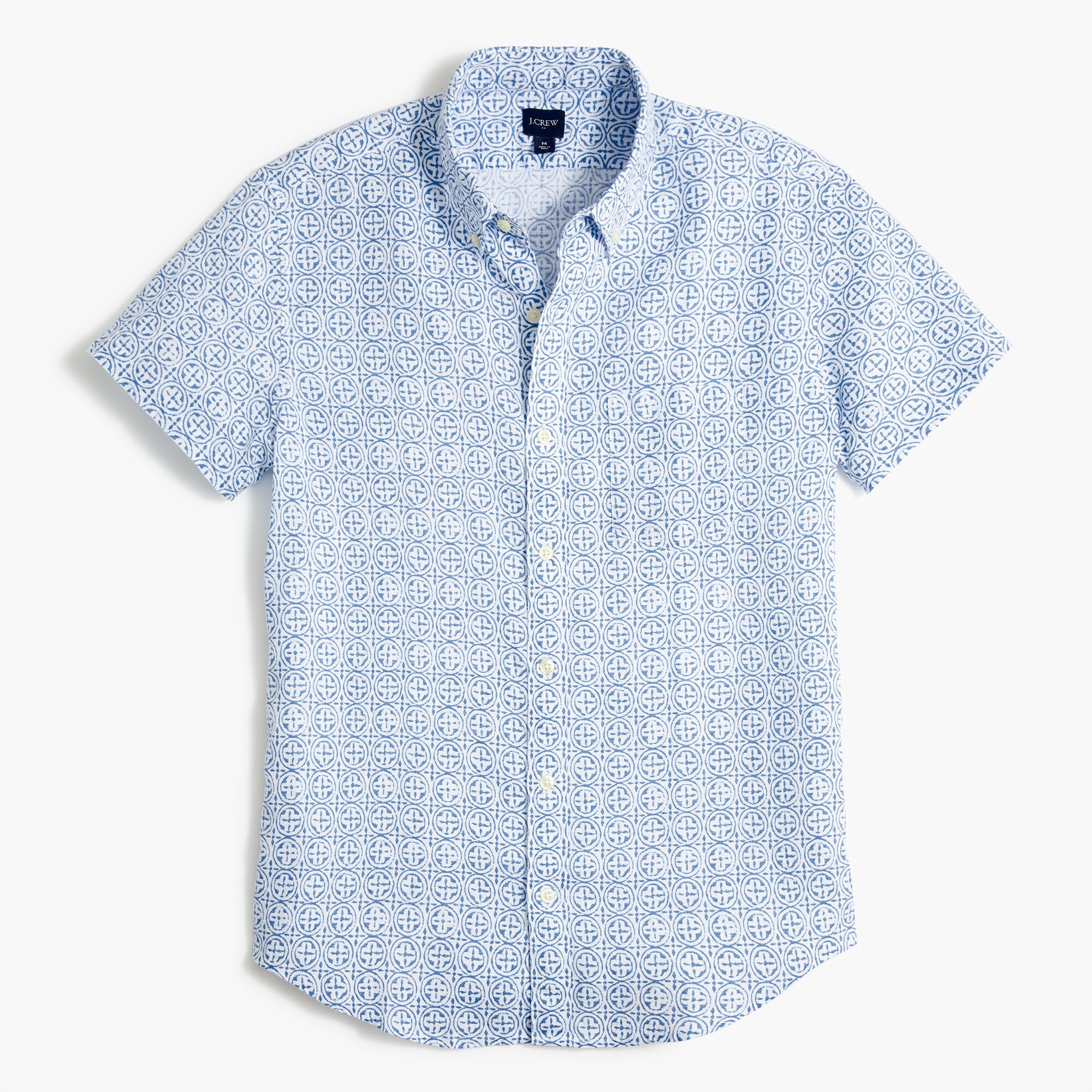 slim short-sleeve linen-blend shirt for men