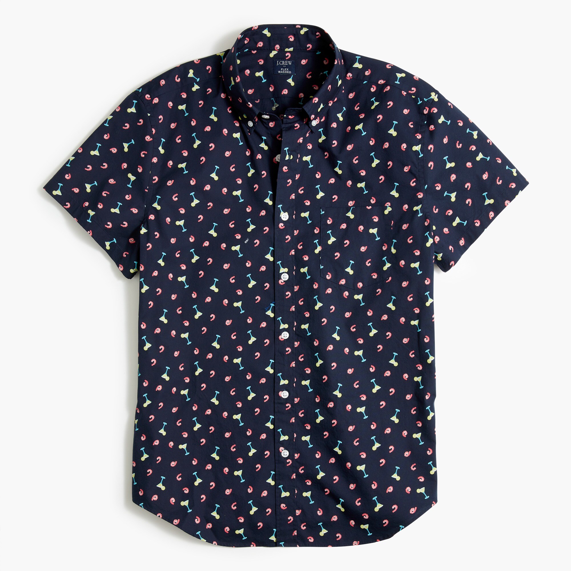 slim short-sleeve printed flex casual shirt for men
