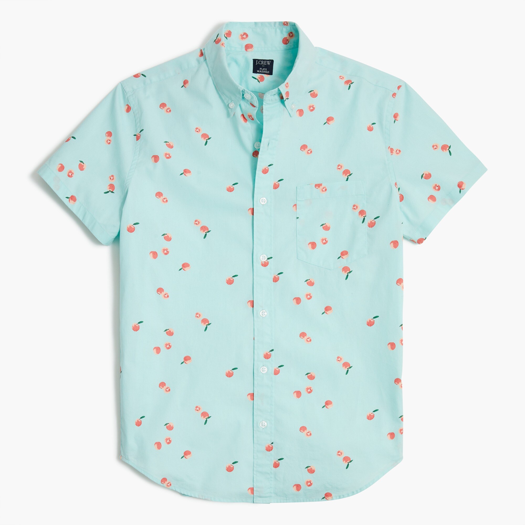 slim short-sleeve printed flex casual shirt for men