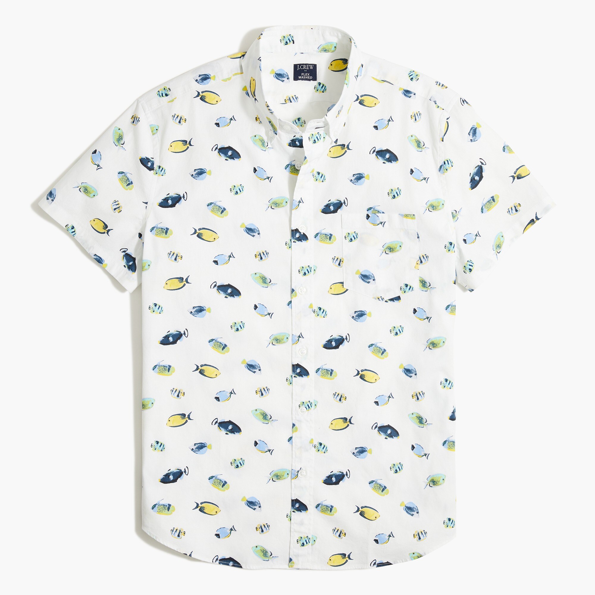 slim short-sleeve printed flex casual shirt for men
