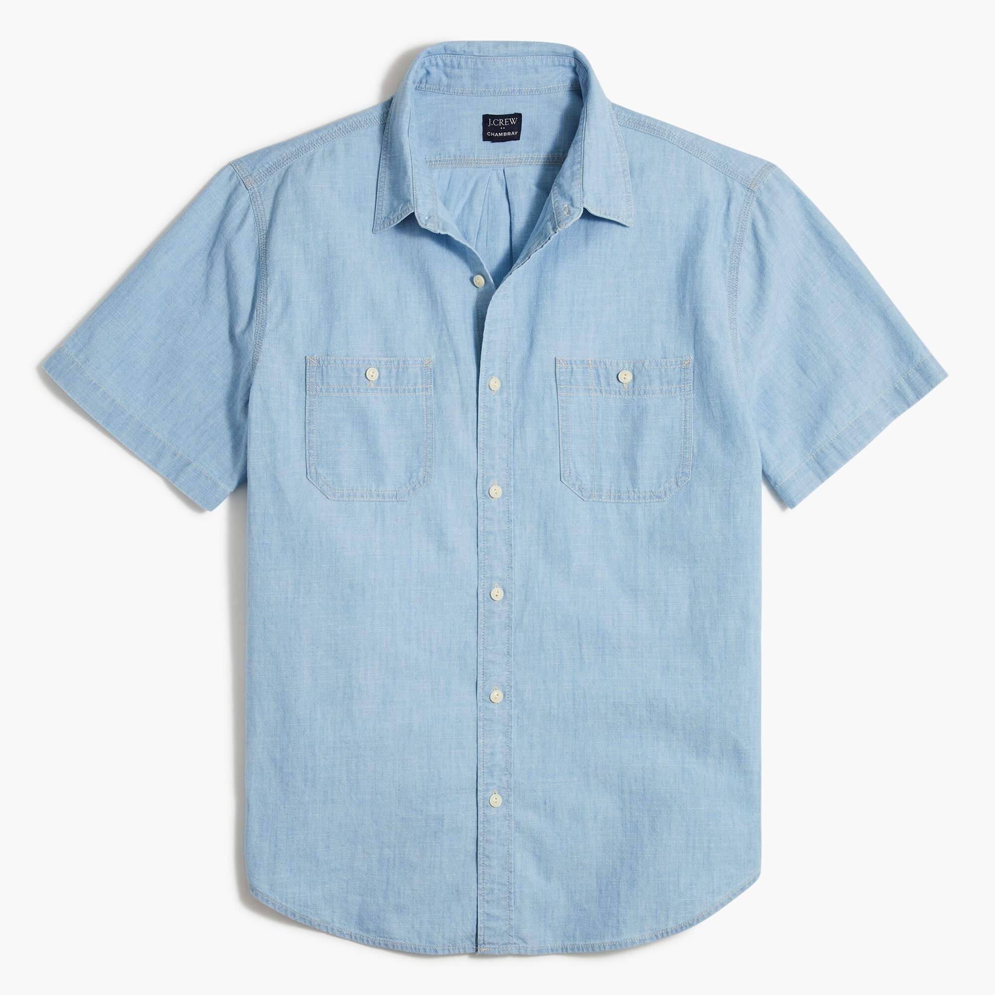 slim short-sleeve chambray utility shirt for men