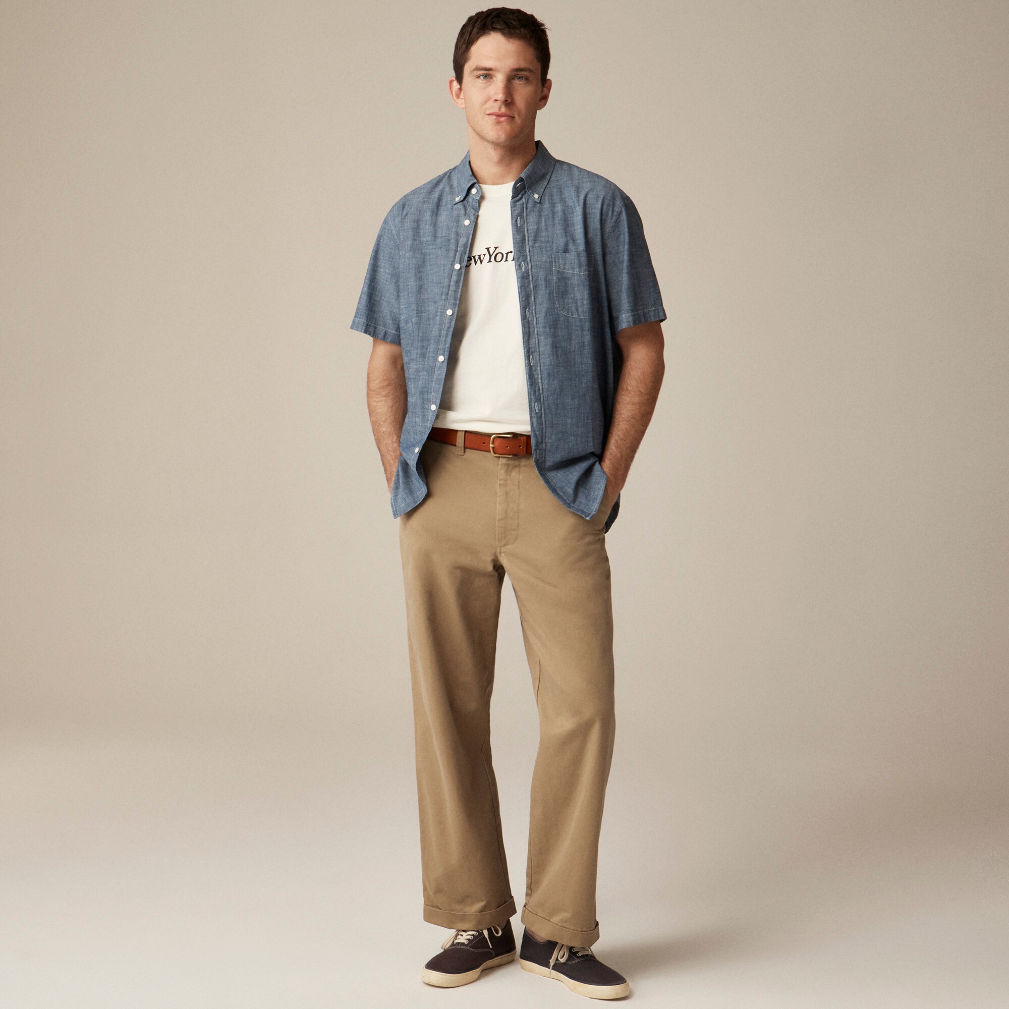 Short-sleeve Indigo Organic Chambray Shirt For Men | J.Crew