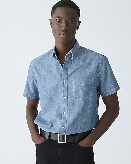j.crew: short-sleeve indigo organic chambray shirt for men