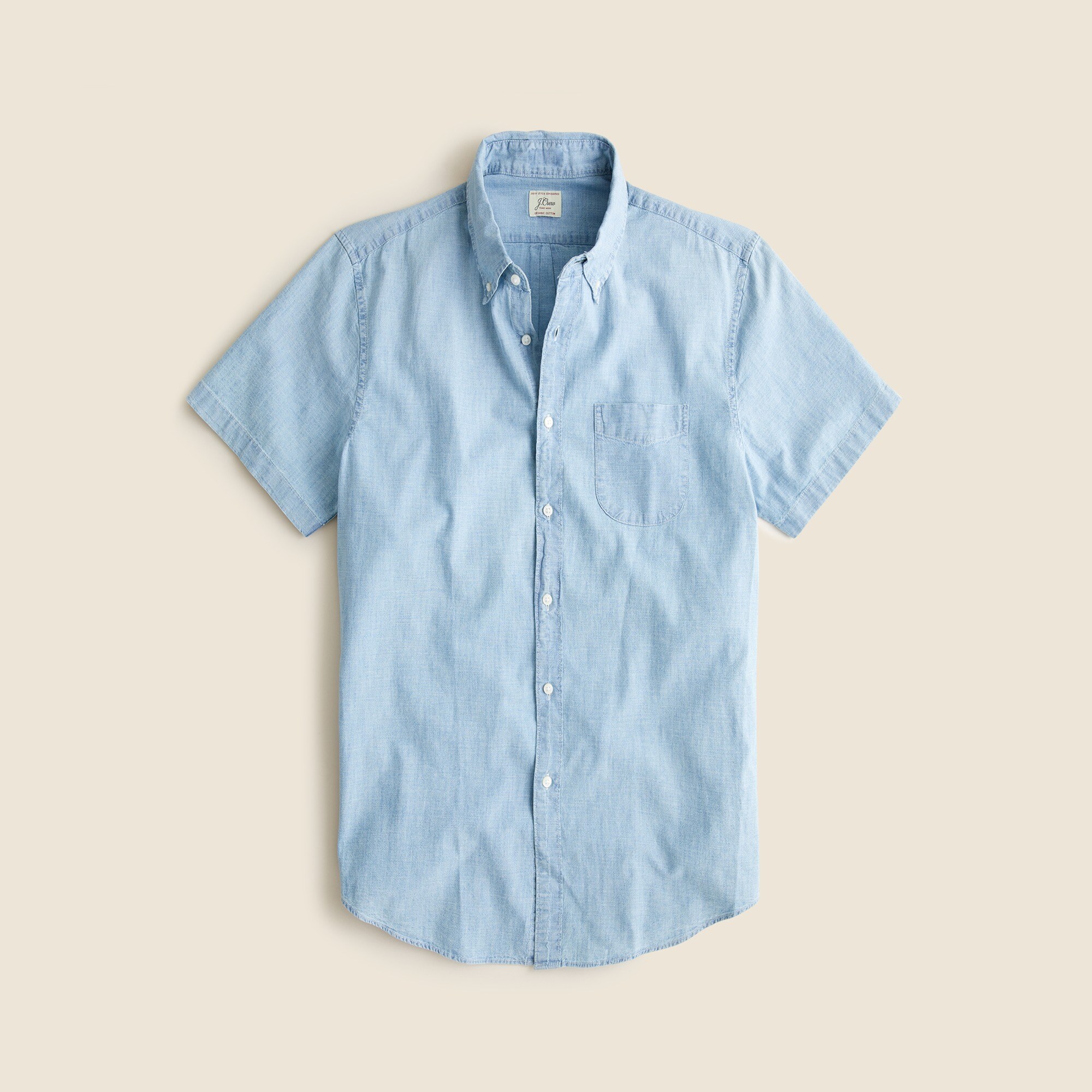 Slim short-sleeve indigo organic chambray shirt