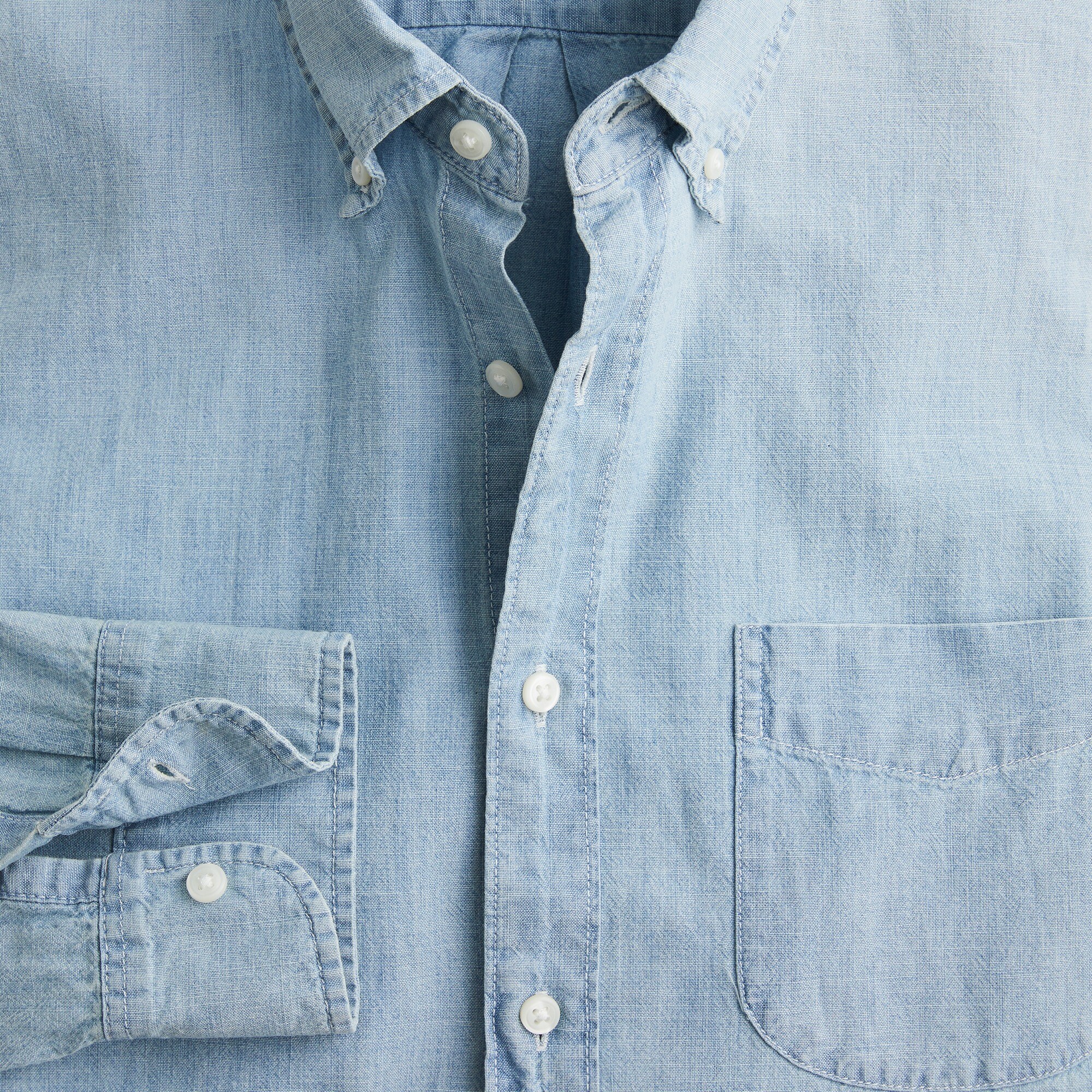 Slim short-sleeve indigo organic chambray shirt