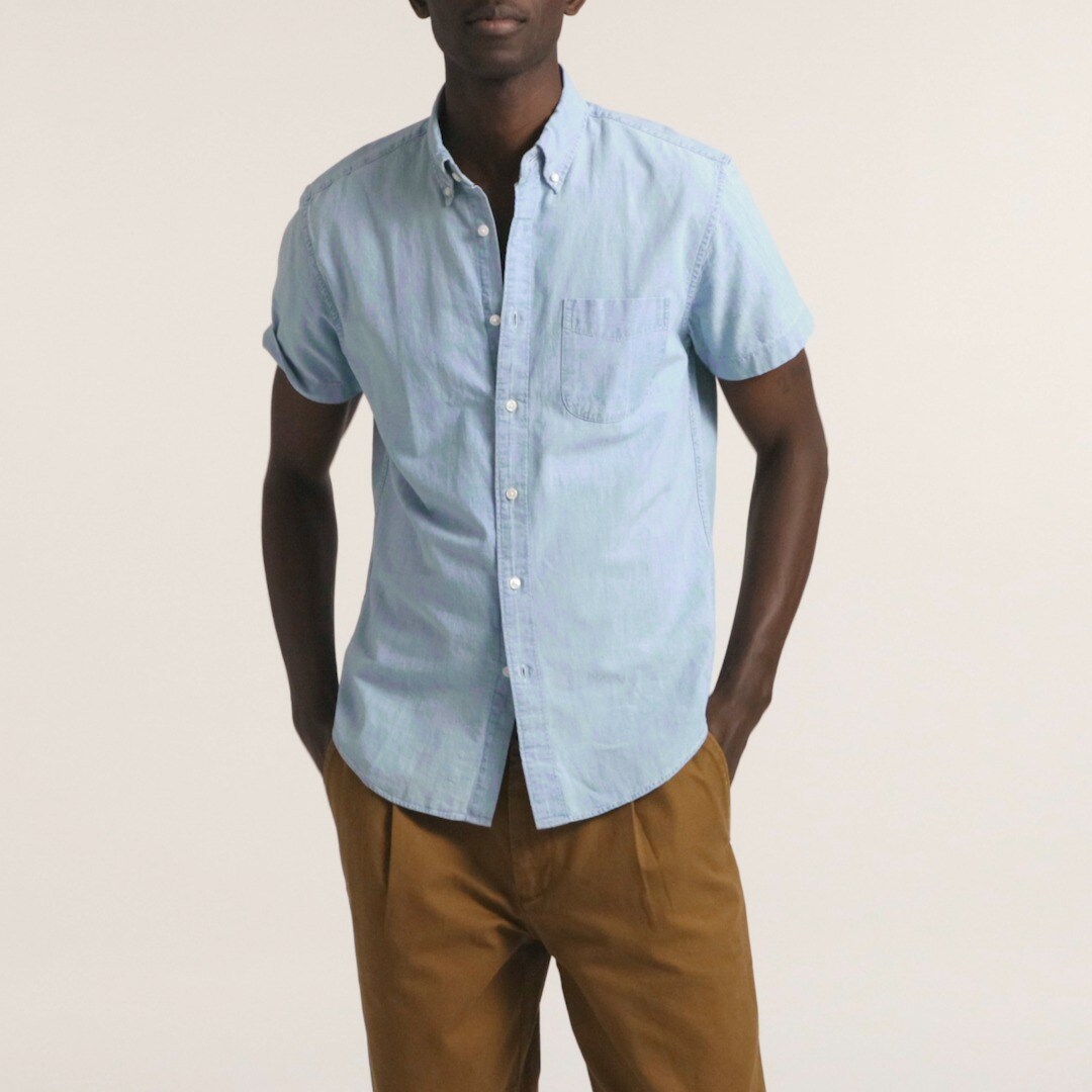 Short-sleeve indigo organic chambray shirt