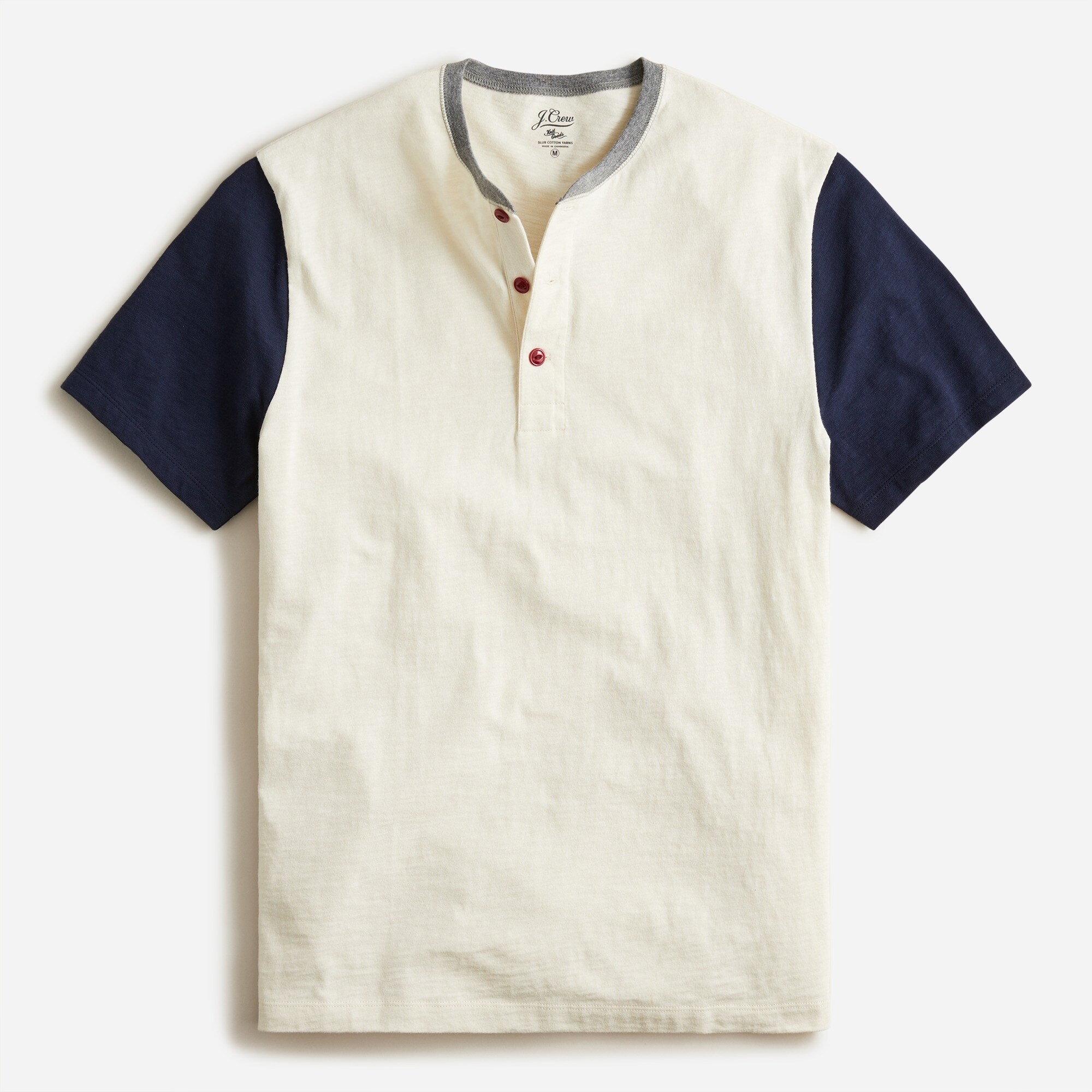  Garment-dyed slub cotton baseball henley