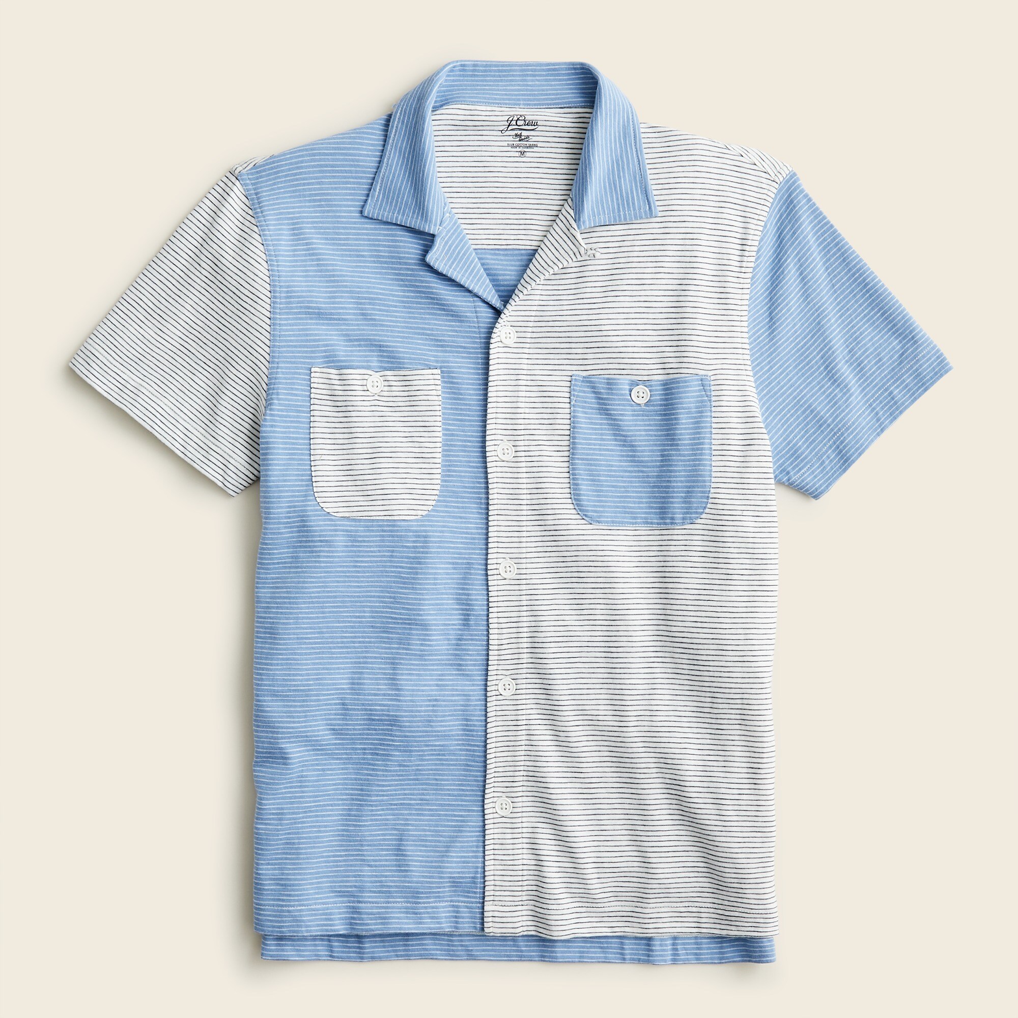 Short-sleeve Camp-collar Garment-dyed Harbor Shirt In Stripe For