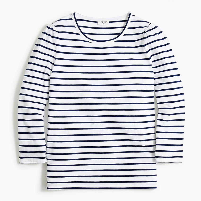 factory: striped puff-sleeve tee for women, right side, view zoomed