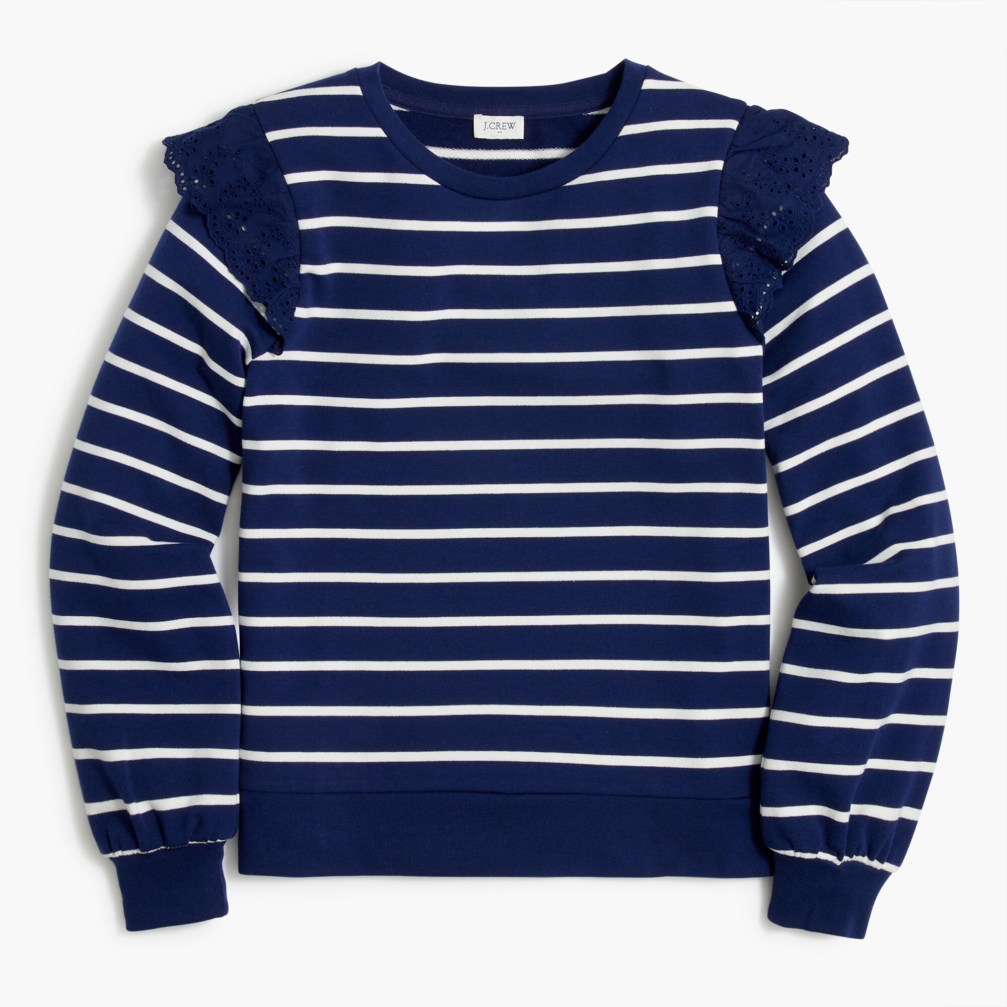 eyelet ruffle sweatshirt for women