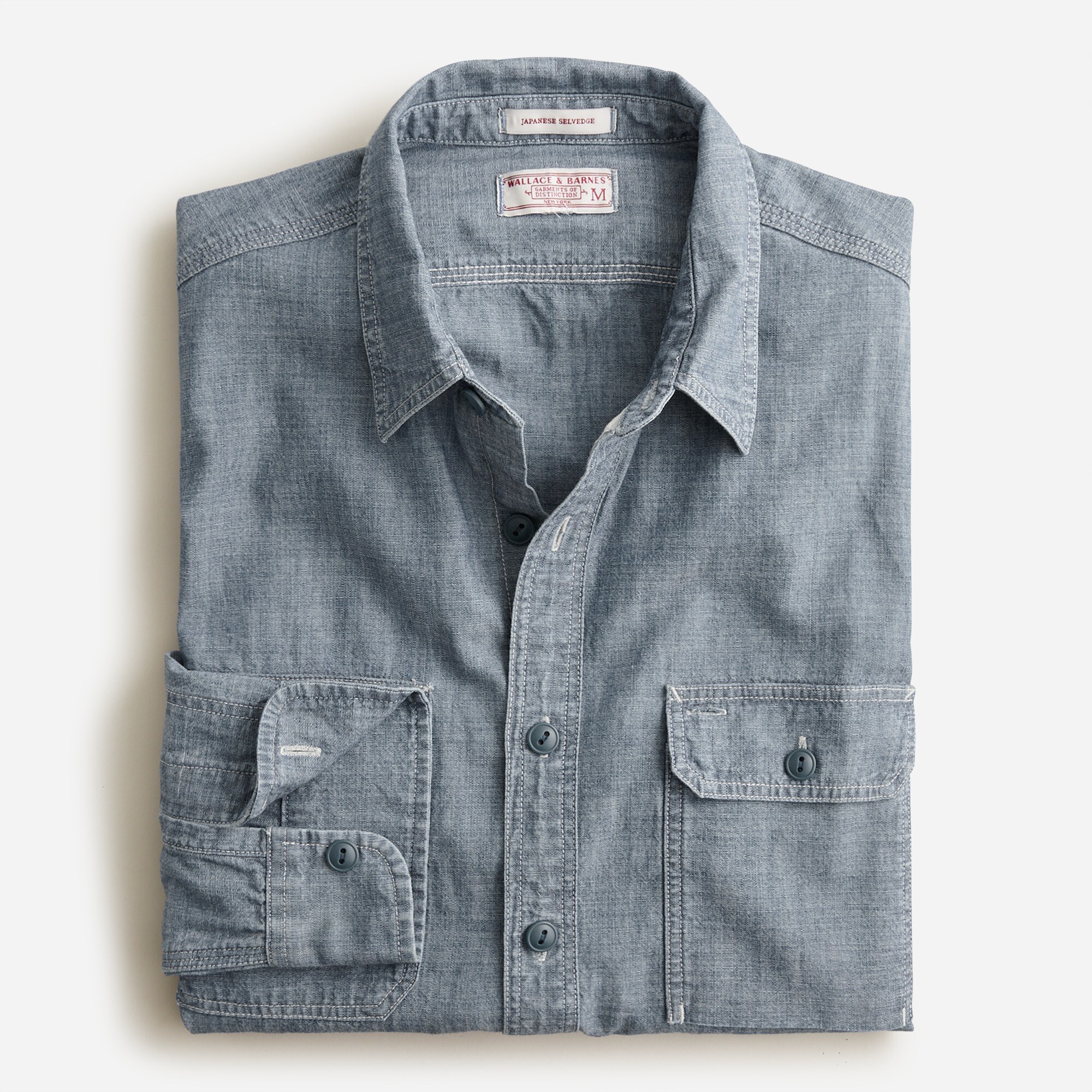 mens Wallace &amp; Barnes naval workshirt in Japanese selvedge chambray