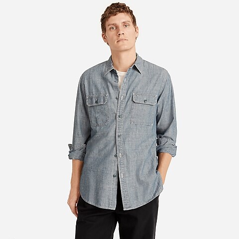 mens Wallace &amp; Barnes naval workshirt in Japanese selvedge chambray