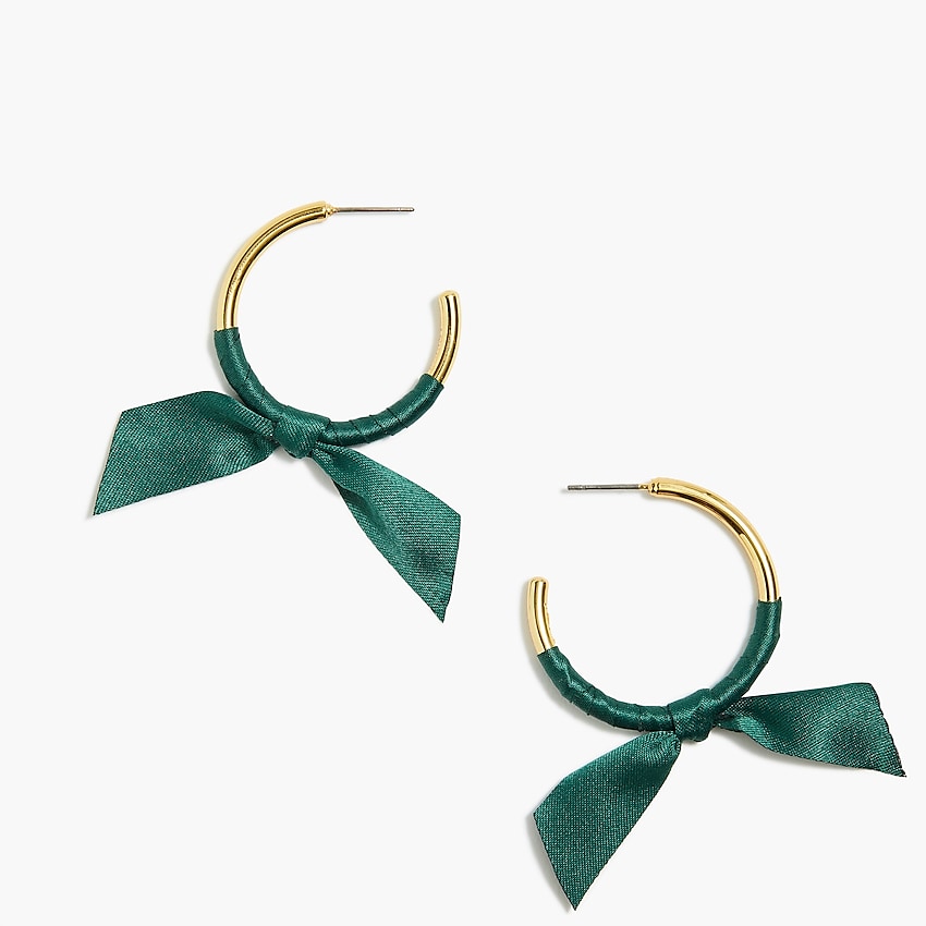 factory: ribbon-wrapped hoop earrings for women, right side, view zoomed