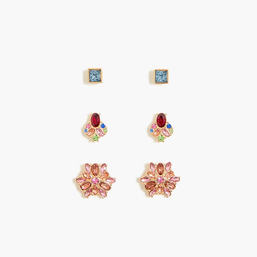 factory: set-of-three crystal earrings gift box for women, right side, view zoomed