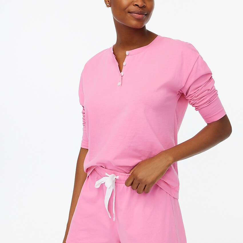factory: long-sleeve henley pajama top for women, right side, view zoomed