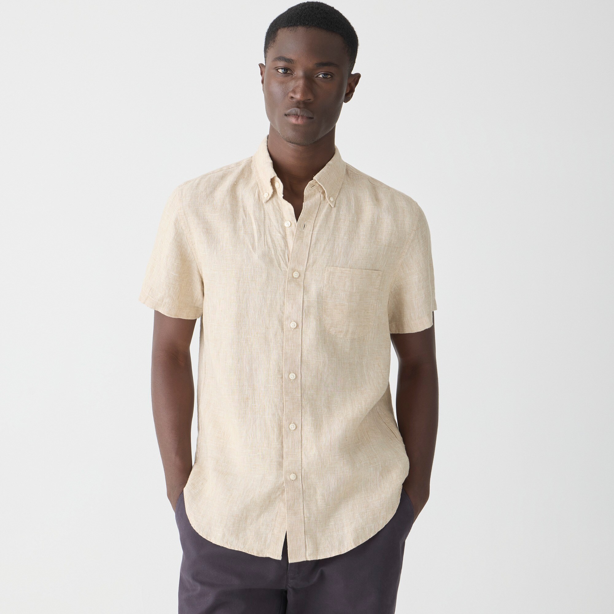 Short-sleeve linen shirt in print