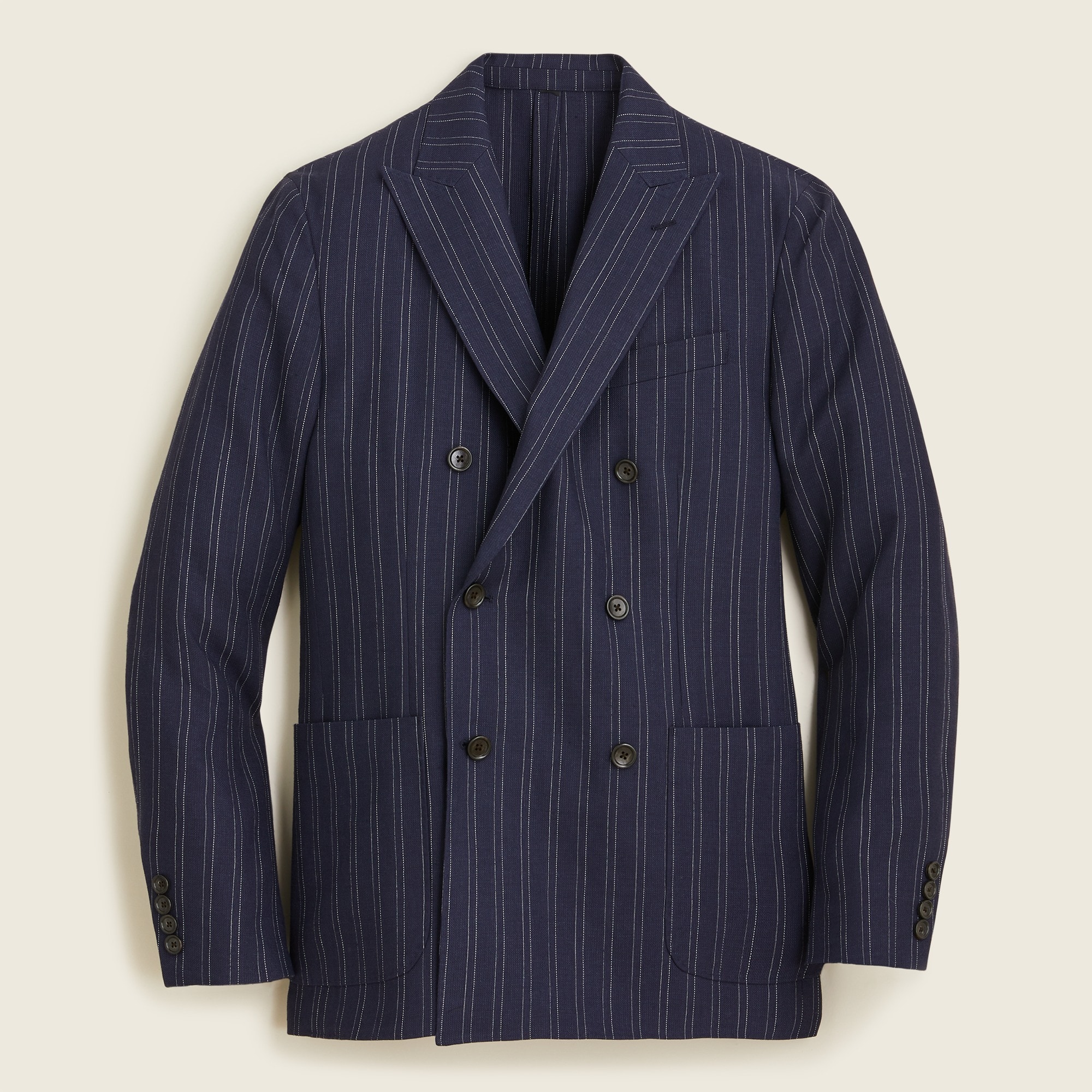 Ludlow unstructured double-breasted suit jacket in Italian linen-wool