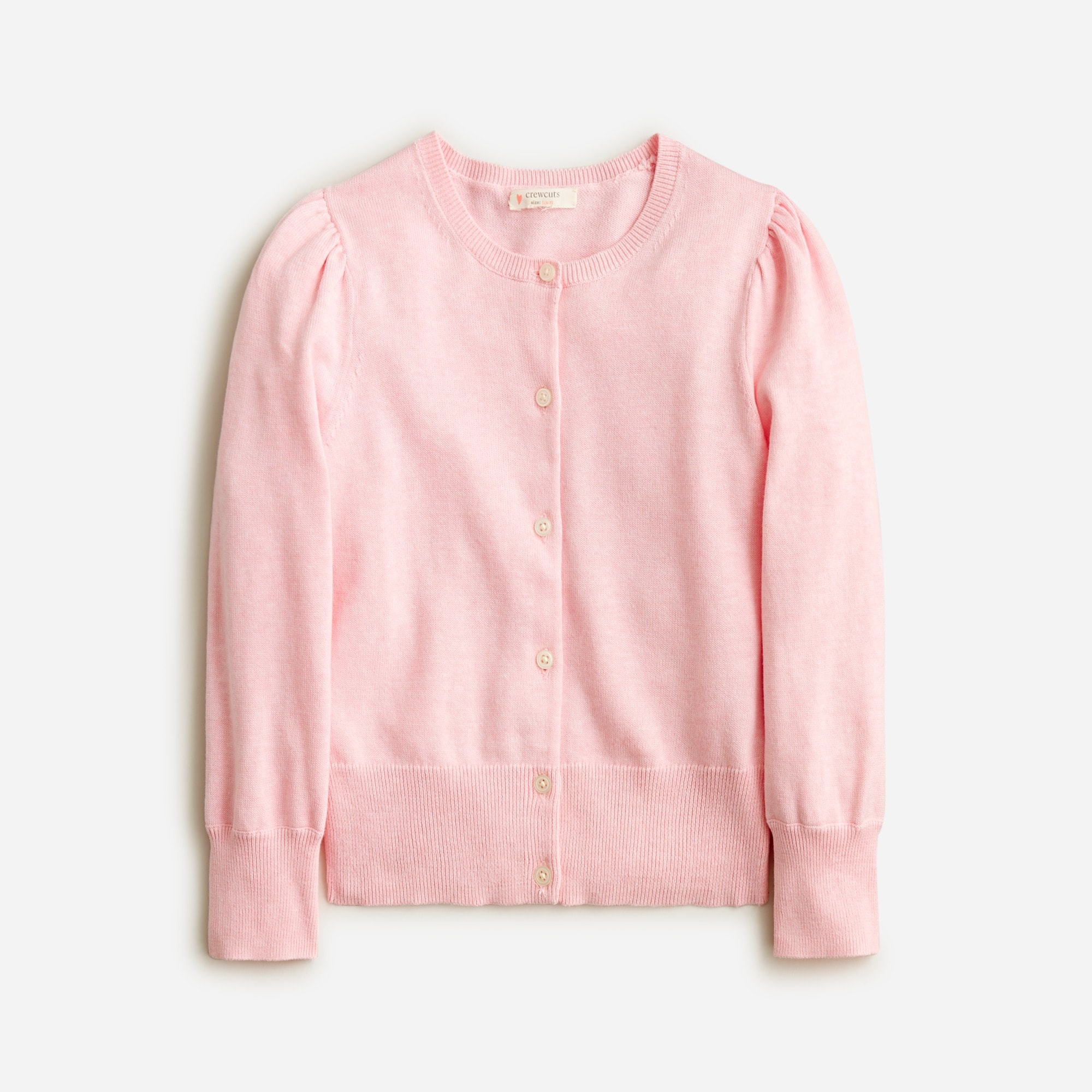  Girls' puff-sleeve cotton cardigan sweater