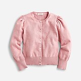 Girls' puff-sleeve cotton cardigan sweater