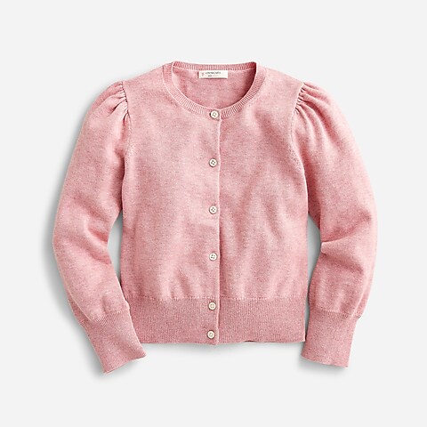girls Girls' puff-sleeve cotton cardigan sweater