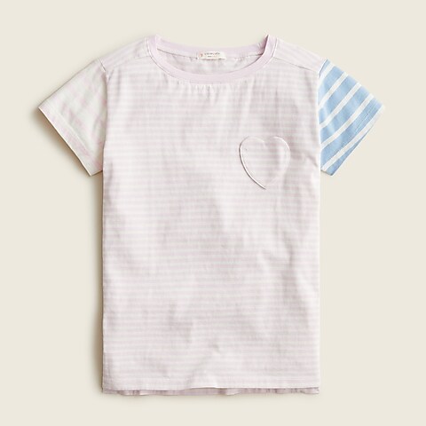  Girls' heart-pocket T-shirt in stripe