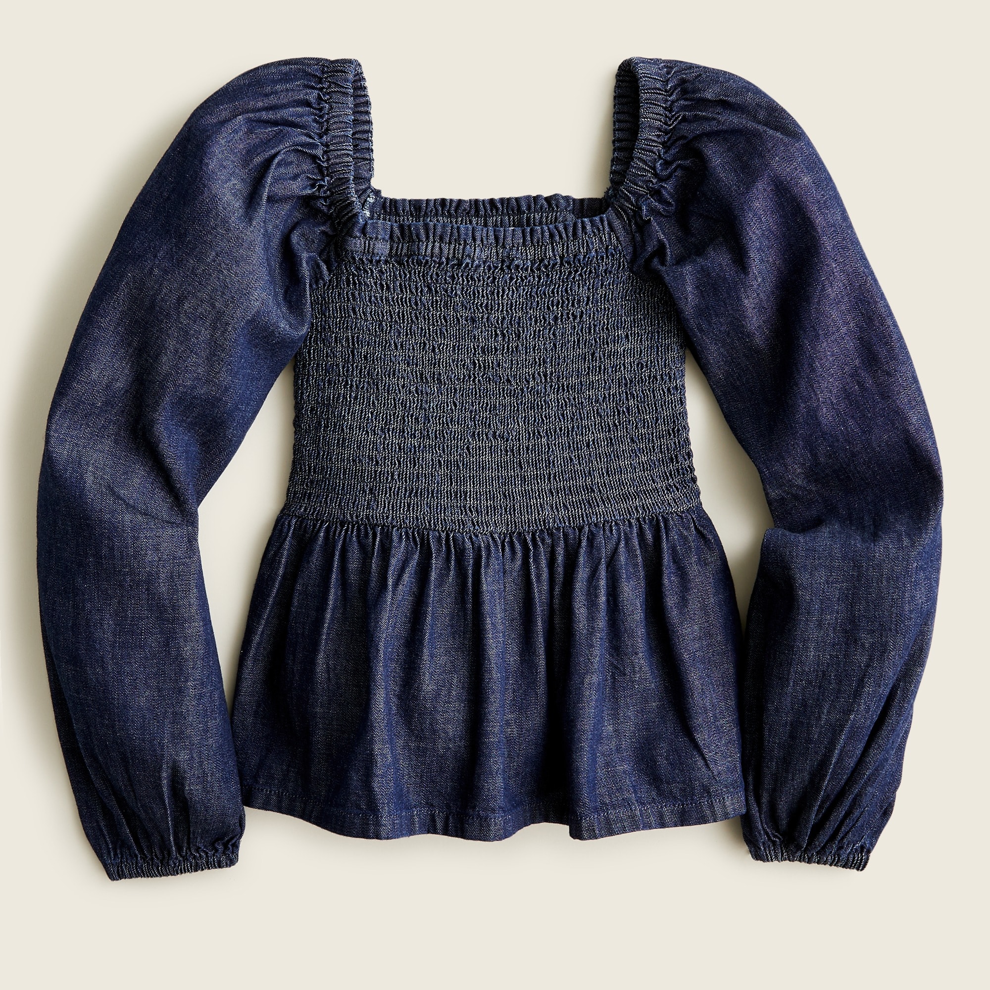 J.Crew: Puff-sleeve Chambray Smocked Top For Women