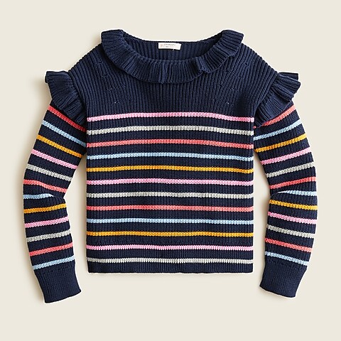girls Girls' ruffle-detail sweater in colorful stripe