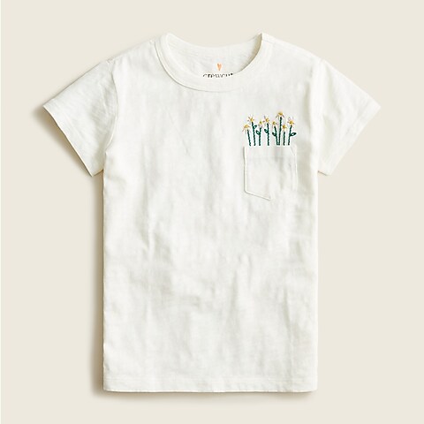 girls Girls' pocket T-shirt with flower embroidery