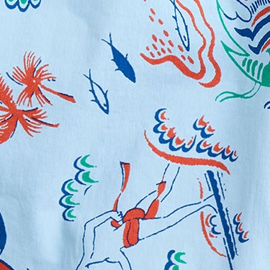 6" stretch swim trunk in print GOLDFISH BLUE YELLOW 