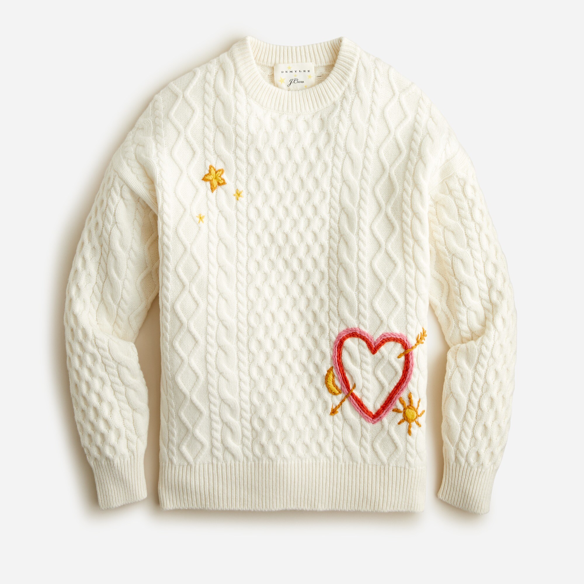 J.Crew Limited edition DEMYLEE New York X J.Crew Embroidered Cable knit Crewneck Sweater For Women