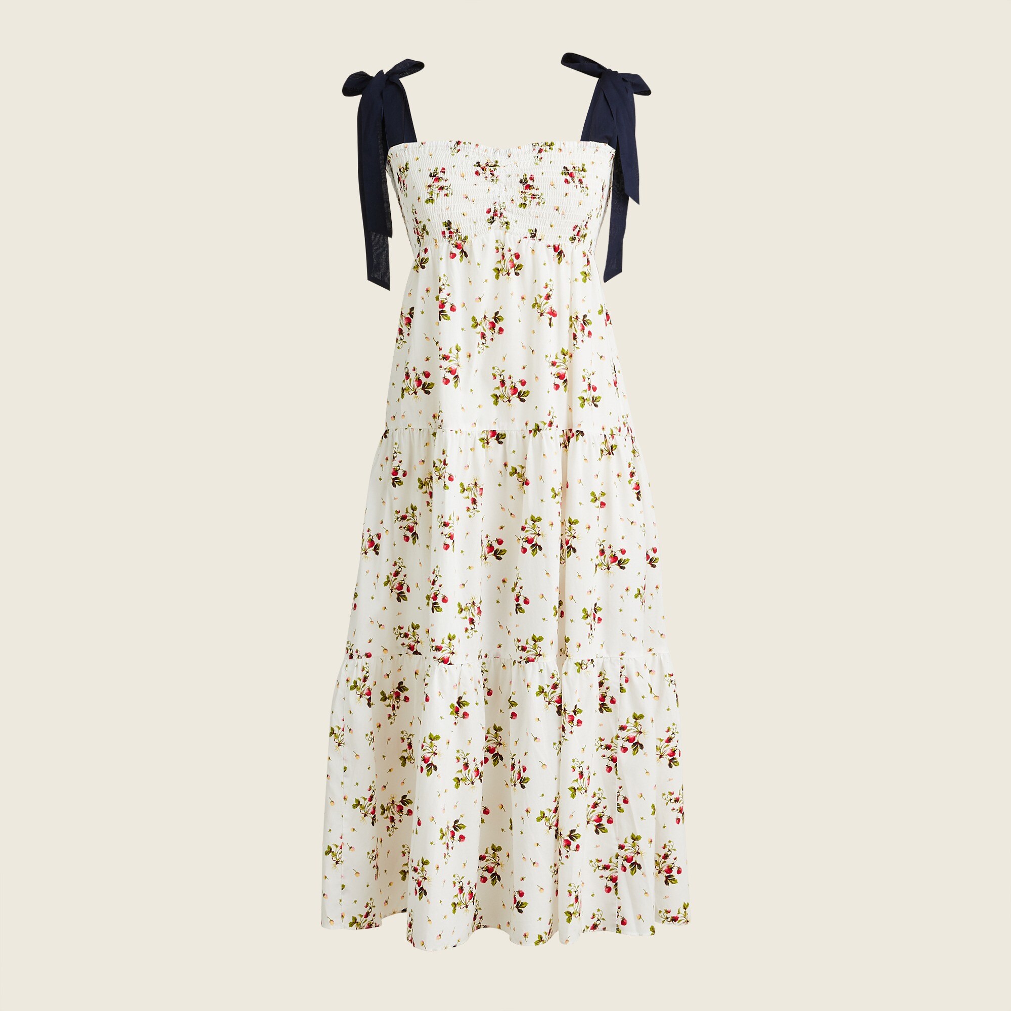 J.Crew Tie shoulder Smocked Dress In Strawberry Floral For Women