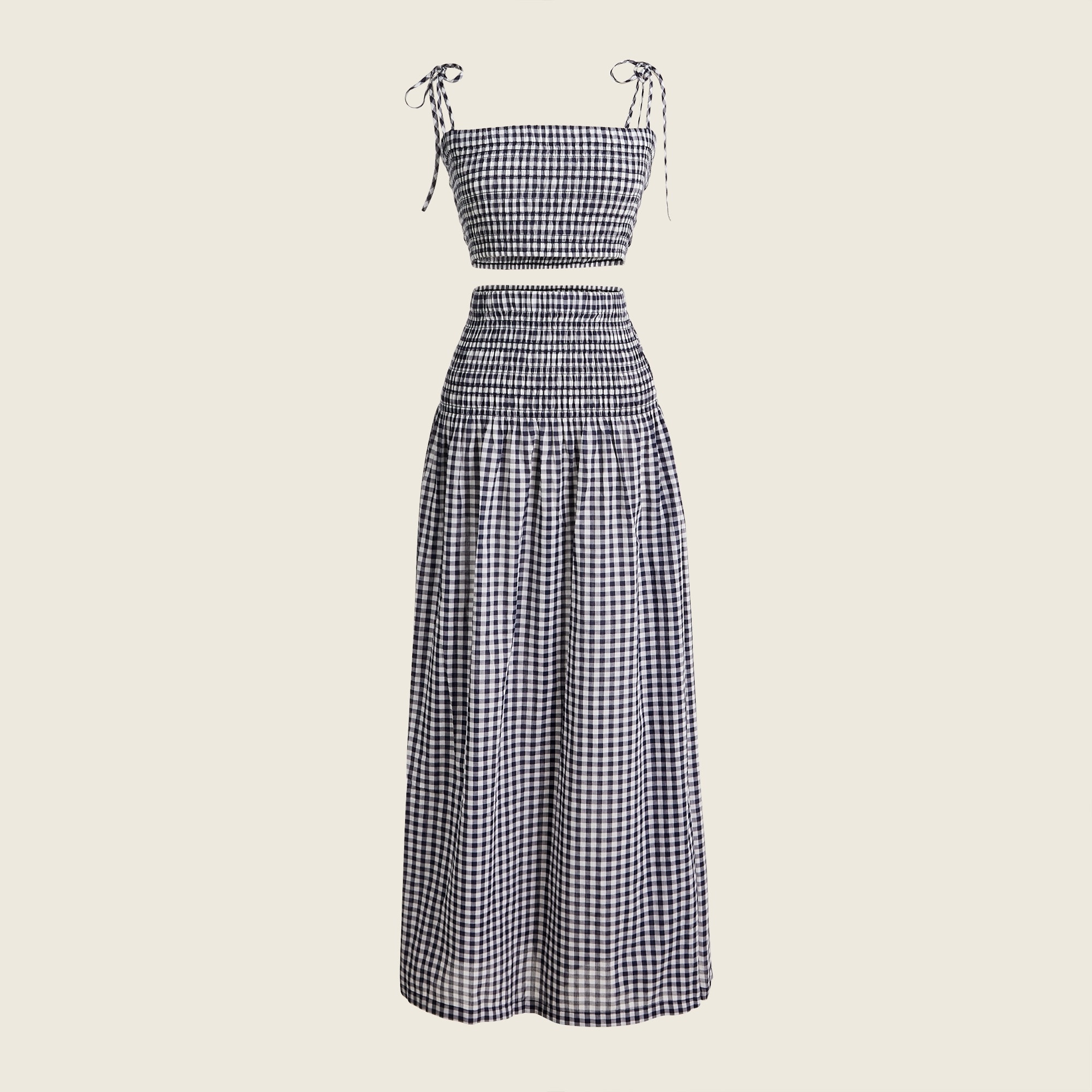 Cotton voile smocked skirt set in gingham