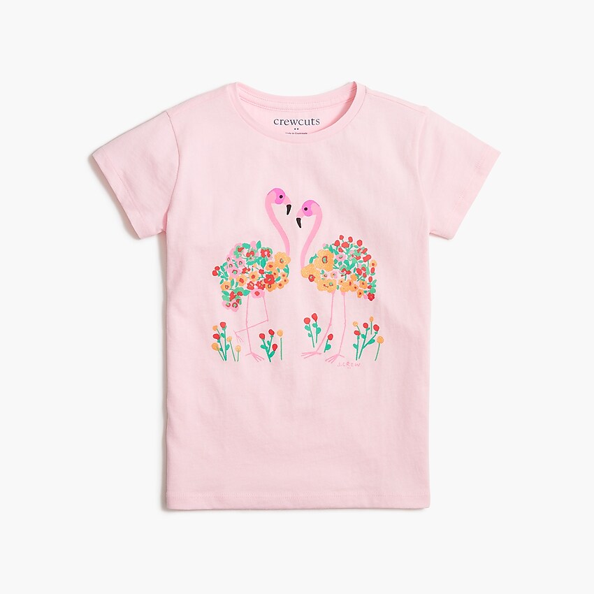 factory: girls' floral flamingos graphic tee for girls, right side, view zoomed