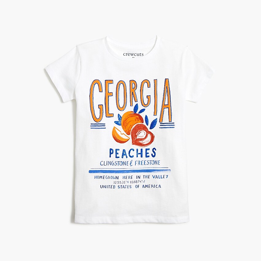 factory: girls' peach graphic tee for girls, right side, view zoomed