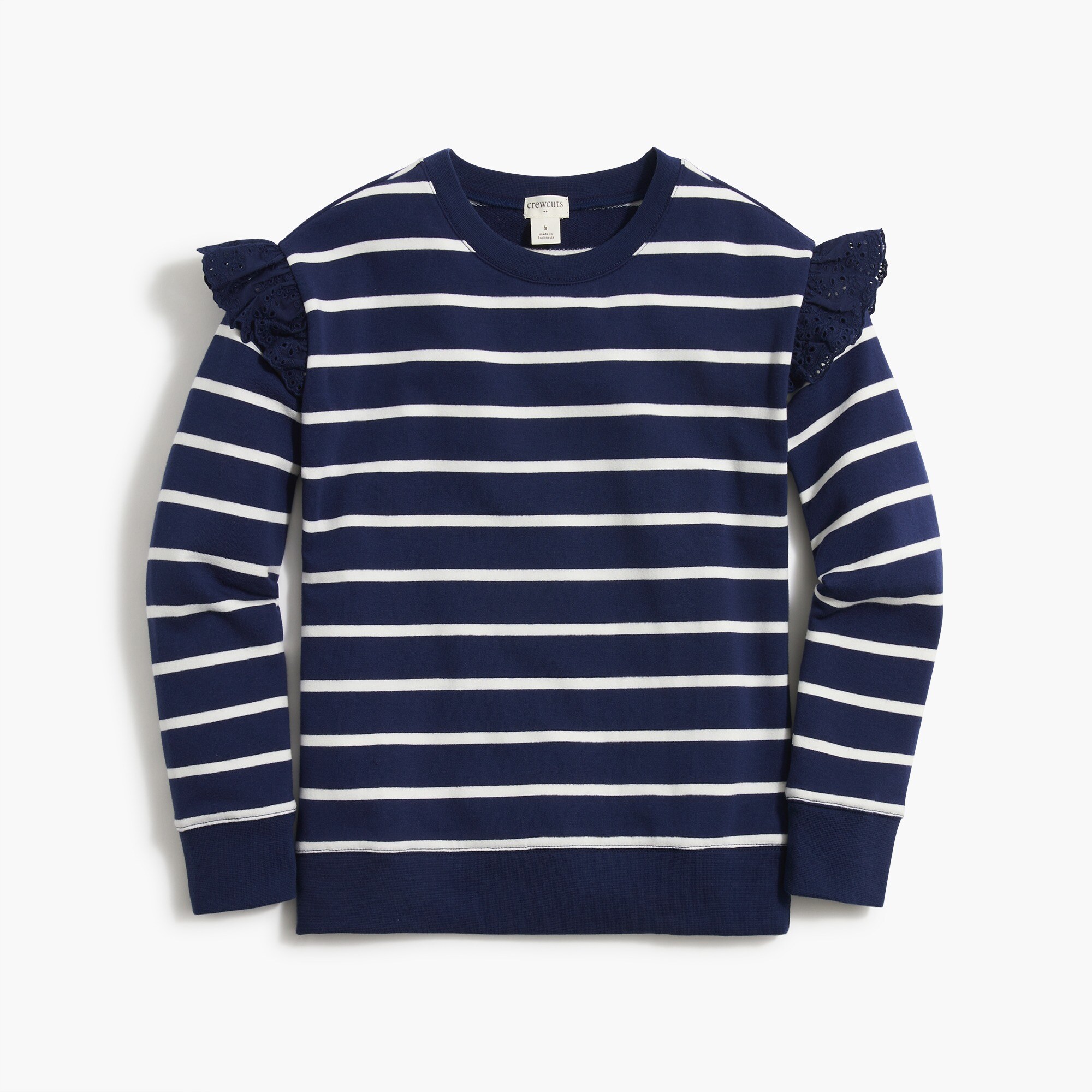 Girls' striped sweatshirt with ruffle trim
